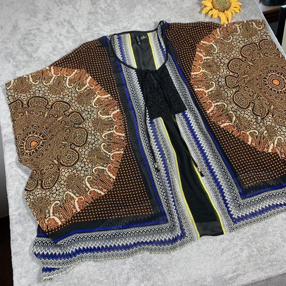 New Directions Tunic Top Size XL Multicolor Paisley Print Cape Styling - Picture 3 of 12